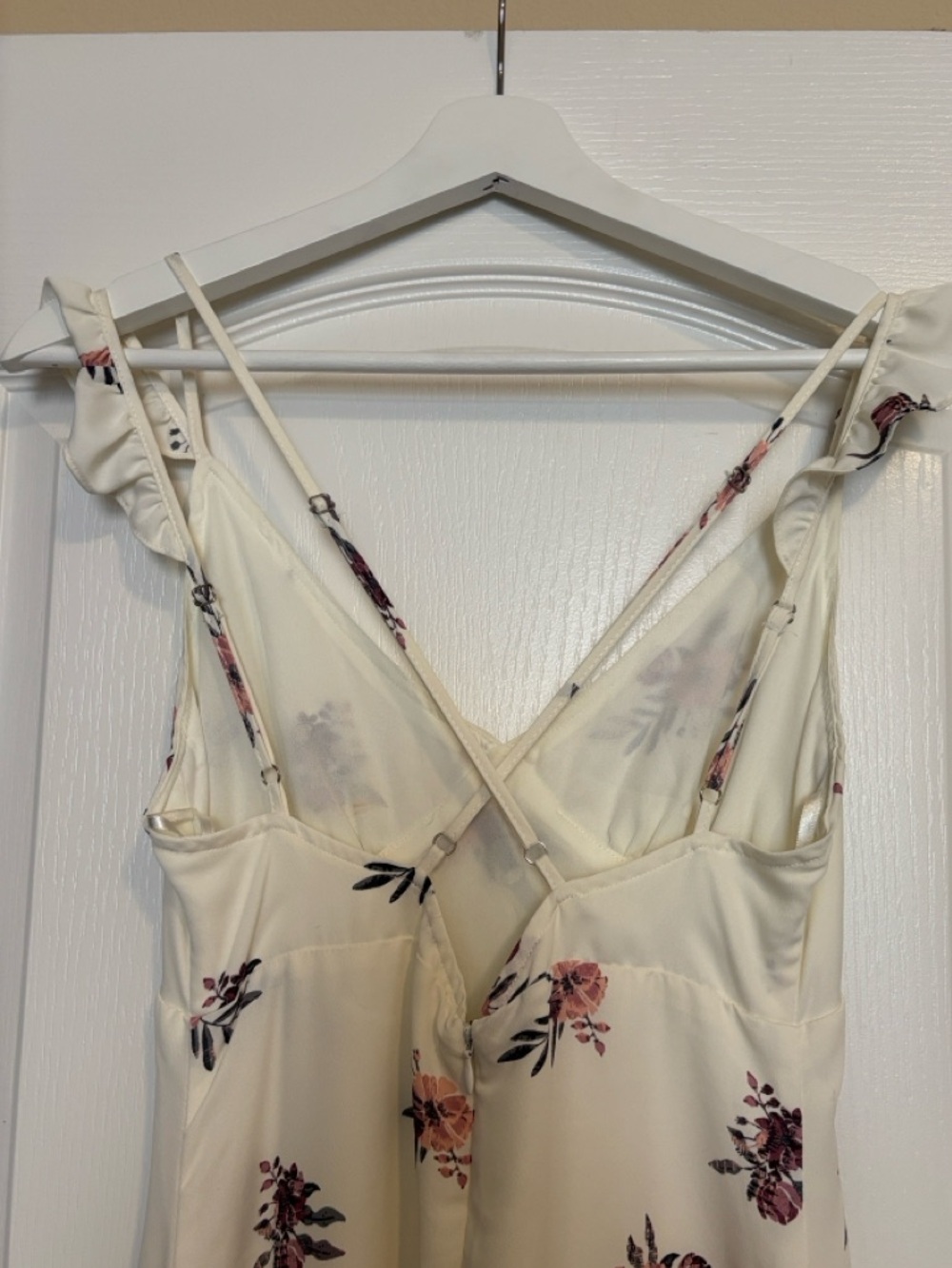 Cream Floral Slip Dress with Pink Rose Print - Picture 3 of 5